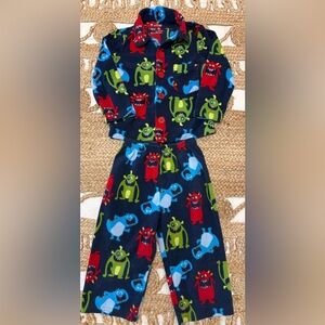 Colorful Monster Print Flannel Pajama Set